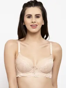 Quttos Beige Lace Underwired Lightly Padded T-shirt Bra QT-BR-4000