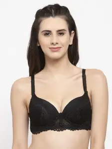 Quttos Black Lace Underwired Lightly Padded T-shirt Bra QT-BR-4000