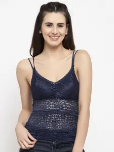 PrettyCat Navy Blue Lace Non-Wired Lightly Padded Camisole Bra PC-CM-6018