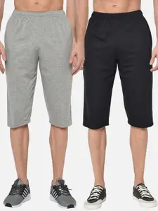 VIMAL JONNEY Men Pack of 2 Grey Melange & Black Solid Regular Fit Shorts