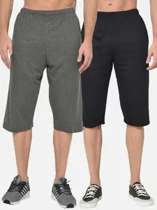 VIMAL JONNEY Men Pack of 2 Charcoal Grey & Black Solid Regular Fit Shorts
