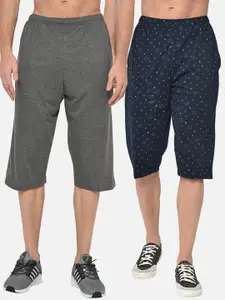 VIMAL JONNEY Men Pack of 2 Charcoal Grey & Navy Blue Printed Regular Fit Shorts