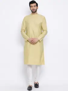 NAMASKAR Men Beige Solid Straight Kurta