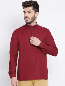 NAMASKAR Men Maroon Cotton Solid Straight Kurta