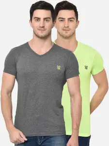 MACK JONNEY Men Pack of 2 Solid V-Neck T-shirt