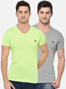 MACK JONNEY Men Pack of 2 Solid V-Neck T-shirt