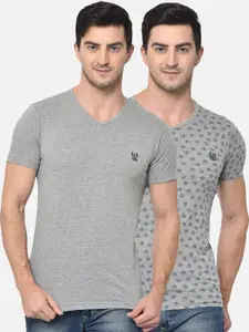 MACK JONNEY Men Pack Of 2 Grey Solid V-Neck T-shirt