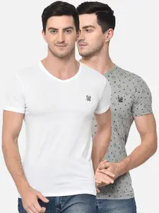 MACK JONNEY Men Pack Of 2 White & Grey Solid V-Neck T-shirt