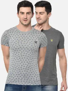 MACK JONNEY Men Pack Of 2 Grey Printed Round Neck T-shirt