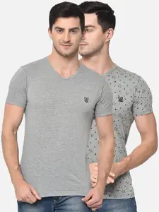 MACK JONNEY Men Pack Of 2 Grey Solid V-Neck T-shirt