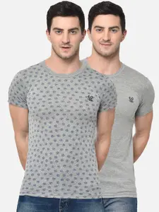 MACK JONNEY Men Pack Of 2 Grey Solid Round Neck T-shirt