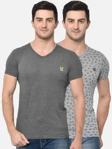 MACK JONNEY Men Pack of 2 Grey V-Neck T-shirts