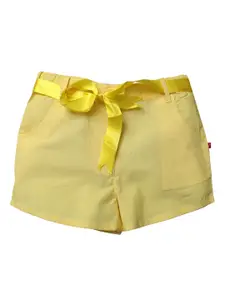 Nino Bambino Girls Yellow Organic Cotton Solid Regular Fit Shorts