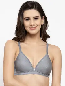 PrettyCat Grey & Navy Blue Solid Non-Wired Lightly Padded T-shirt Bra PC-BR-6006