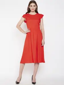 Oxolloxo Women Red Solid Fit and Flare Dress