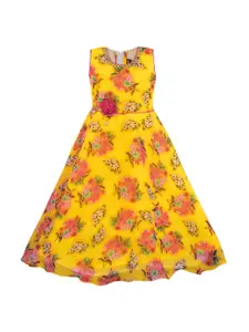 Wish Karo Girls Yellow & Orange Floral Print Maxi Dress