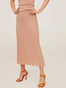 MANGO Peach-Coloured Accordion Pleated A-Line Skirt