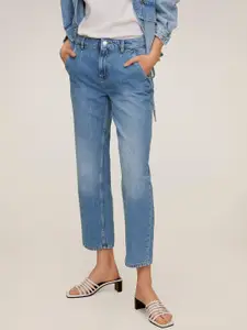 MANGO Women Blue Straight Regular Fit Mid-Rise Clean Look Cropped Sustainable Jeans