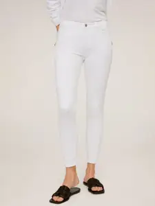 MANGO Women White Skinny Fit Mid-Rise Clean Look Stretchable Sustainable Jeans
