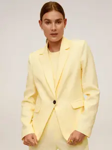 MANGO Women Yellow Solid Single-Breasted Blazer