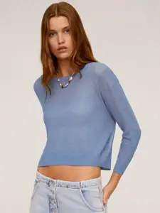 MANGO Women Blue Solid Sweater