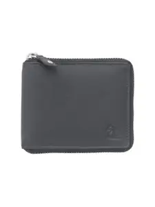 Kara Men Black Solid Leather Zip Around Wallet