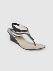 Shezone Shezone Women Black & White Striped T-Strap Heels