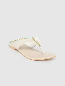 Shezone Women Cream-Coloured Solid Open Toe Flats