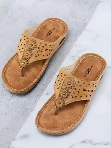 Shezone Women Beige Laser Cut Comfort Heels