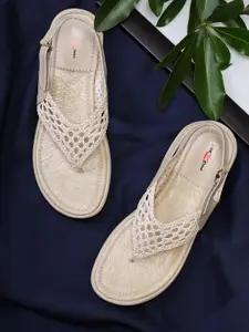 Shezone Women Off-White & Beige Basketweave Open Toe Flats