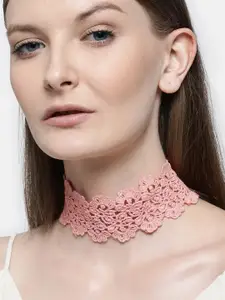 Blueberry Pink Gold-Plated Floral Lace Handcrafted choker necklace
