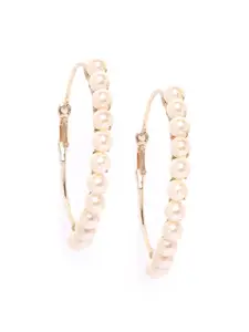Blueberry Off-White Gold-Plated Handcrafted Beaded Circular Hoop Earrings