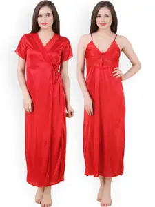 Fasense Red Maxi Nightdress with Robe GT005C2