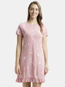 Jockey Micro Modal Cotton Ruffled Hem Styled Printed Sleep Dress