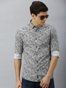 Blackberrys Men Grey & White Trim Fit Printed Casual Shirt