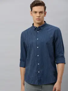 Blackberrys Men Blue Slim Fit Striped Casual Shirt