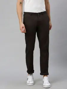 Blackberrys Men Brown B-95 Tapered Regular Fit Self Design Regular Trousers