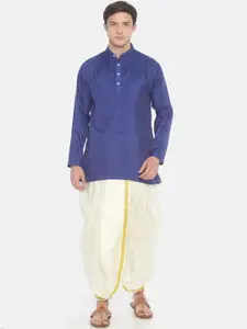 Sethukrishna Men Navy Blue Solid Kurta with Dhoti Pants