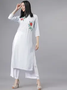 Vishudh Women White Embroidered Straight Kurta