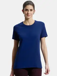 Jockey Women Navy Blue Solid Round Neck Lounge T-shirt