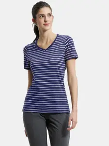 Jockey Women Navy Blue & Off-White Comfort Fit Striped Lounge T-shirt