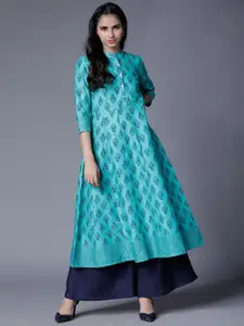 Vishudh Women Turquoise Blue Printed A-Line Kurta