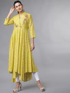 Vishudh Women Green Checked A-Line Kurta