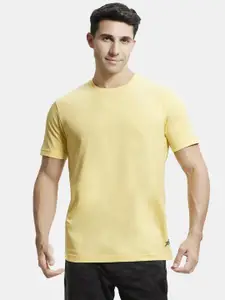 Jockey Men Yellow Solid Cotton T-shirt