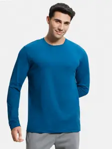 Jockey Men Teal Blue Solid Comfort Fit Round Neck T-shirt