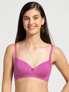 Jockey Purple Solid Non-Wired Lightly Padded Lace Inserted T-shirt Bra FE34-0105
