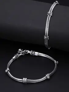 Yellow Chimes Silver-Toned Oxidised Anklets