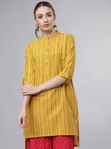 Vishudh Women Mustard Yellow & Red Striped Straight Kurta