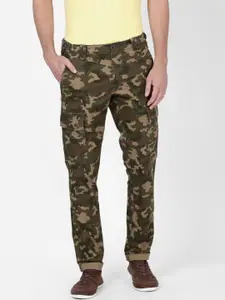 t-base Men Olive Green Tapered Fit Printed Cargos