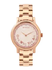Titan Women Embellished Dial & Bracelet Style Strap Analogue Watch NM95108WM01